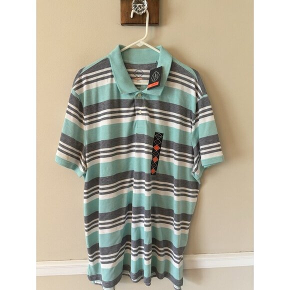 NWT St Johns Bay Mens Size XXL Turquoise Navy Stripe Polo Shirt - Picture 1 of 4